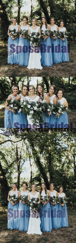 Long Sleeveless Scoop Top Lace Tulle Most Popular Free Custom Bridesmaid Dresses, PD0522
