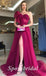 Elegant Tulle One Shoulder sleeveless Bone Side Slit A-Line Long Prom Dresses,PD3640