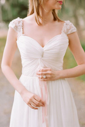 Cap Sleeve Beaded Unique Casual Cheap Beach Wedding Dresses, WD314 - SposaBridal