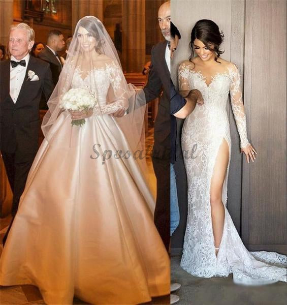 Luxury Lace Side-slit Mermaid with Detachable A-line Satin Wedding Dre SposaBridal Luxury Lace Side-slit Mermaid with Detachable A-line Satin Wedding Dre SposaBridal