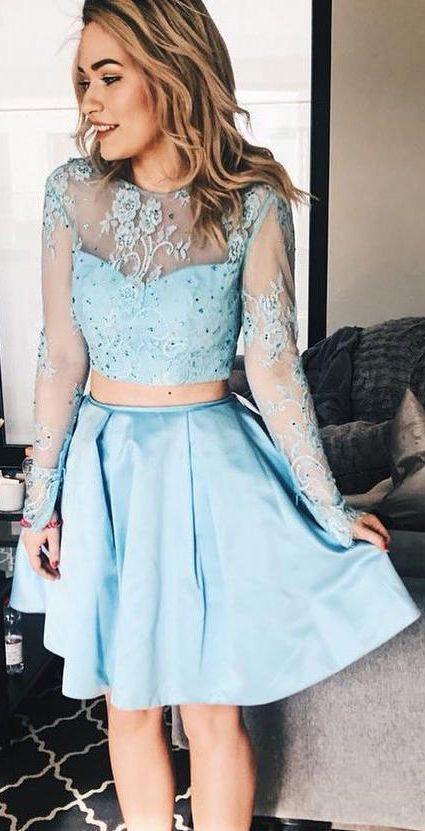 Two Pieces Long Sleeves See Through Cheap Homecoming Dresses Online, C SposaBridal Two Pieces Long Sleeves See Through Cheap Homecoming Dresses Online, C SposaBridal