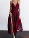 Sexy Spaghetti Strap Burgundy High-low Side-slit A-line Cheap Homecoming Dress, CM512