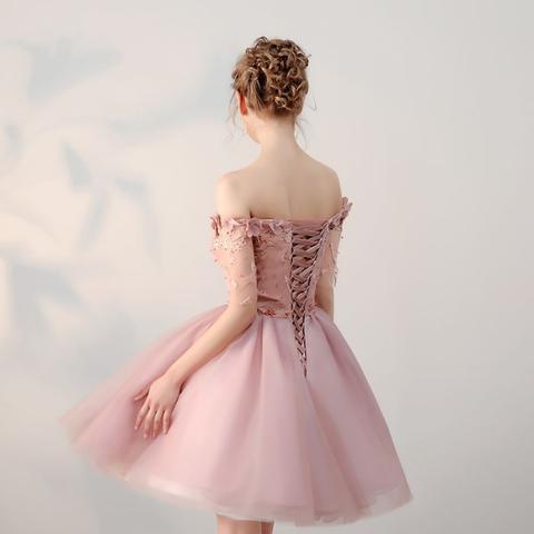 Dusty Pink Off Shoulder Short Sleeves Cheap Homecoming Dresses 2018, C SposaBridal Dusty Pink Off Shoulder Short Sleeves Cheap Homecoming Dresses 2018, C SposaBridal