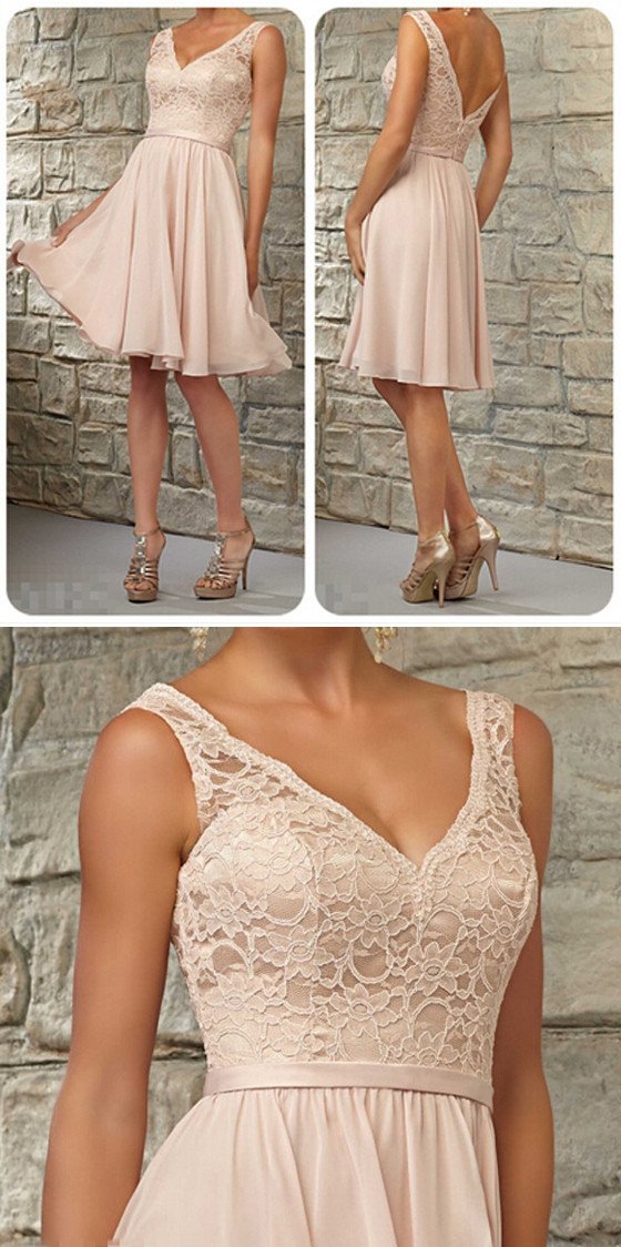 Short Lace Top Off Shoulder V-Neck Knee-Length Blush Pink Midi Bridesm SposaBridal Short Lace Top Off Shoulder V-Neck Knee-Length Blush Pink Midi Bridesm SposaBridal