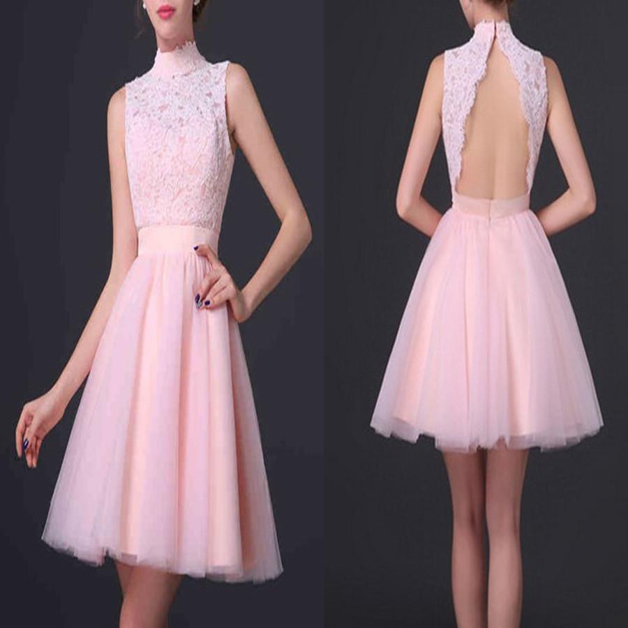 Popular pink high neck open back elegant cute for teens homecoming prom gowns dress,BD0070
