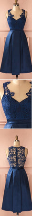 Blue vintage lace simple unique style homecoming prom dress,BD0073 - SposaBridal