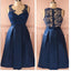 Blue vintage lace simple unique style homecoming prom dress,BD0073 - SposaBridal