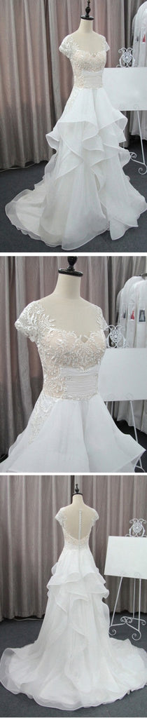 Cap Sleeve Beautiful Lace Wedding Party Dresses, Cheap Chiffon Bridal Gown, WD0076 - SposaBridal