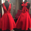 Red Short Cheap Simple V Neck A-line Homecoming Dresses, CM517