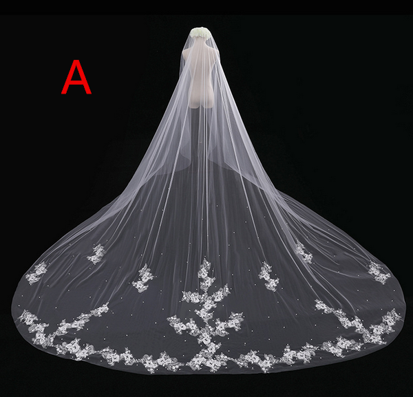 Embroidered Chapel Cathedral Lace Diamond Tulle Bridals Veils, Veils For Wedding , VD0001