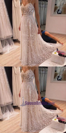 Spaghetti Straps Lace Simple Cheap Wedding Dresses, Beautiful Popular Bridals Gowns, WD0264