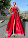 Sexy Satin Sweetheart Sleeveless Side Slit A-Line Long Prom Dresses With Belt, PD3614
