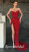 Sexy Red Sequin Spaghetti Straps V-Neck Sleeveless Side Slit Mermaid Long Prom Dresses,PD3644