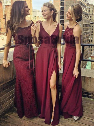 Dark Burgundy Mismatched Chiffon Cheap Soft Custom Most Popular Bridesmaid Dresses, PD0505