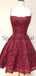 A-Line Burgundy Lace Modest Unique Homecoming Dresses BD0422