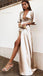 A-Line Deep V-Neck Cheap Modest Satin Evening Prom Dress with Split, PD0909
