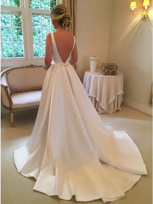 Buy A Line Satin Off the Shoulder Ivory Wedding Dresses Short Sleeves Wedding  Gowns JS493 Online – jolilis