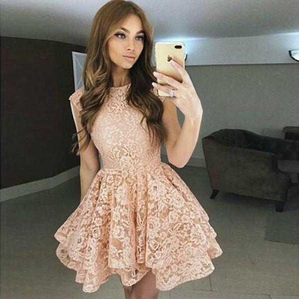 A-Line Bateau Blush Full Lace Junior Cheap Short Cute Homecoming Dress SposaBridal A-Line Bateau Blush Full Lace Junior Cheap Short Cute Homecoming Dress SposaBridal