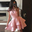 A-Line Cute Cheap Cap Sleeves Short Pink Junior Modest Homecoming Dresses, BD0241