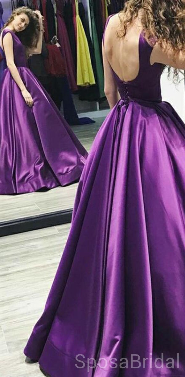 A-Line Bateau Floor-Length Pleated Purple Satin Modest Long Simple Pro SposaBridal A-Line Bateau Floor-Length Pleated Purple Satin Modest Long Simple Pro SposaBridal