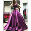 A-Line Bateau Floor-Length Pleated Purple Satin Modest Long Simple  Prom Dresses, PD1246