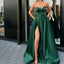 A-Line Best Sale Popular Sweetheart  Split Front Dark Green Long Prom Dresses with Belt Pockets, PD0938