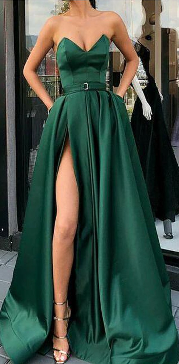 A-Line Best Sale Popular Sweetheart Split Front Dark Green Long Prom D SposaBridal A-Line Best Sale Popular Sweetheart Split Front Dark Green Long Prom D SposaBridal