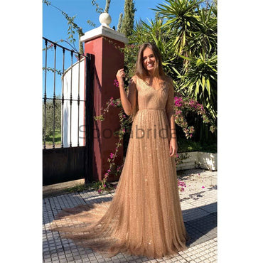 Off Shoulder Long Sleeves Gorgeous Tulle Prom Dresses, PD0959