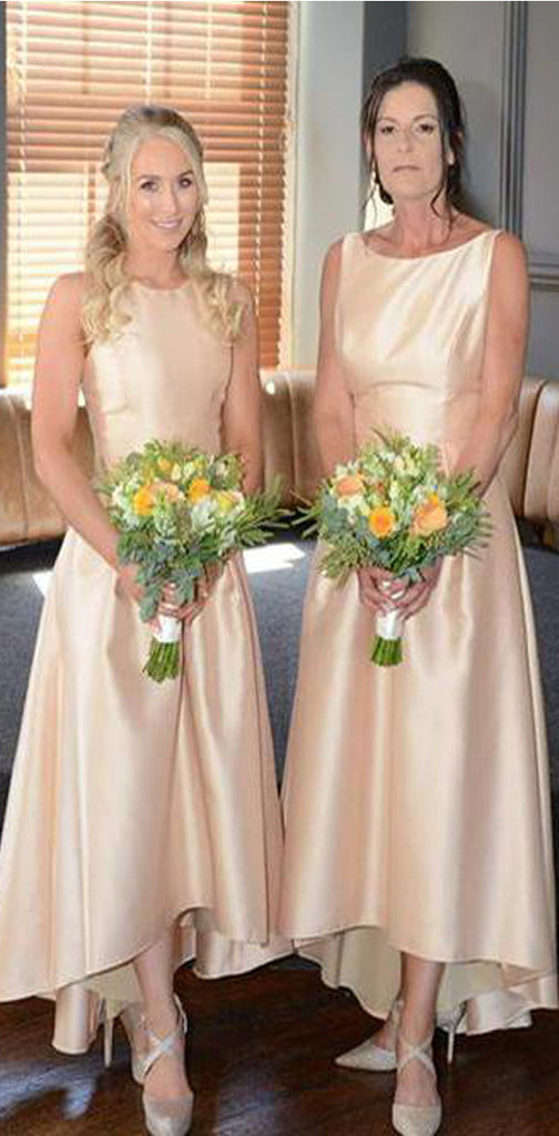 A-Line Hi-Low Simple Elegant Beautiful Round Neck Bridesmaid Dresses, WG511