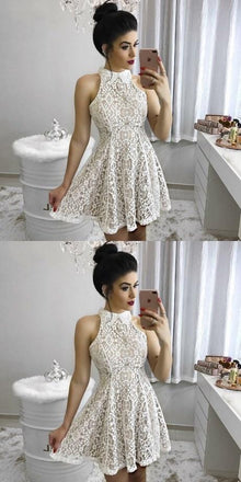 Cheap Modest Junior High Neck Short Full Lace Fitted Homecoming Dresses,BD0248 - SposaBridal