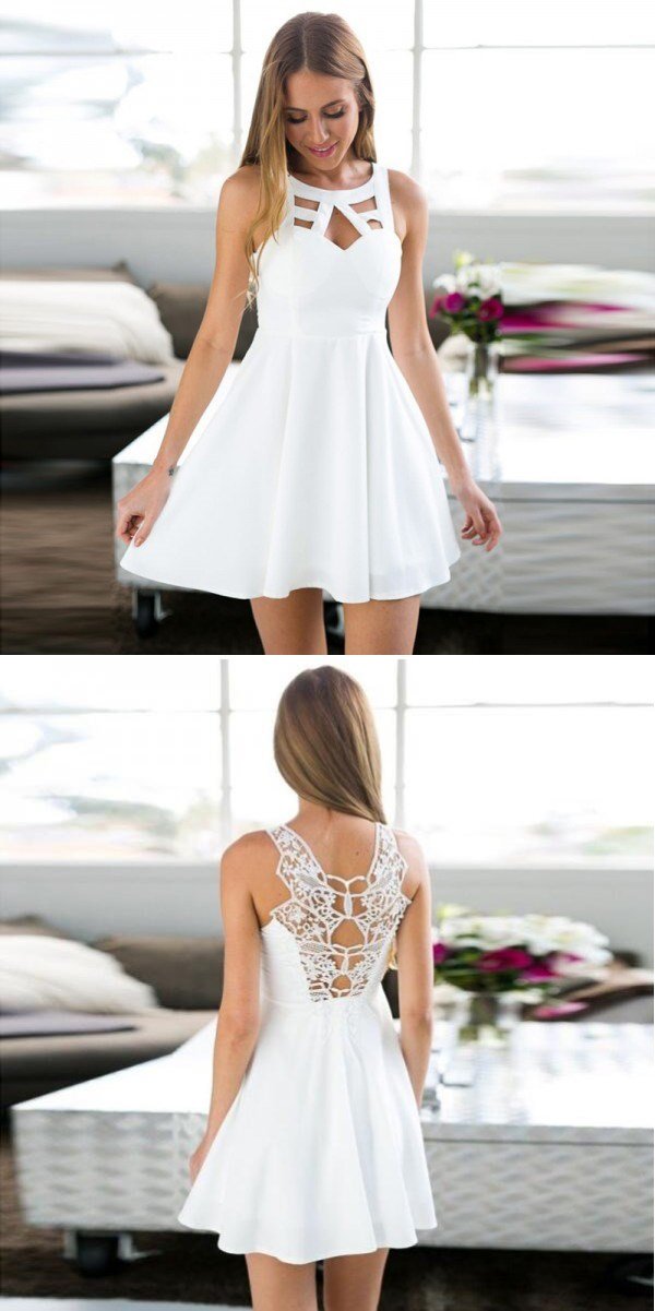 Simple Cheap A-Line White Short Beautiful Homecoming Dresses For Teen, SposaBridal Simple Cheap A-Line White Short Beautiful Homecoming Dresses For Teen, SposaBridal