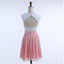Freshman A-Line Cap Sleeves Open Back Pink Top Lace Short Homecoming Dresses, BD0252