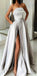 A-Line Most Popular Off Shoulder Sweep Train Split Front Grey Prom Dresses with Belt online , PD0944 - SposaBridal