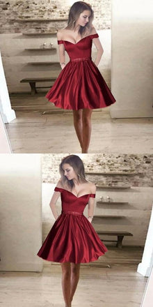 Simple Cheap Hot Sale A-Line Off-the-Shoulder Short Satin Homecoming Dresses,BD0254