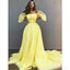 A-Line Off-the-Shoulder Yellow Tulle Modest Unique Elegant Prom Dressse with Appliques, PD1248
