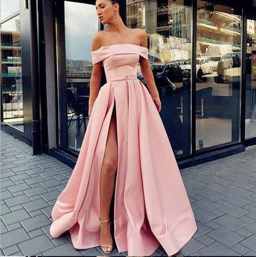 Long A-line Pink Soft V Neck Side Slit Modest Simple Bridesmaid Dresse –  SposaBridal
