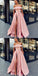 A-Line Off Shoulder Long Cheap Sweep Train Split Front Pink Prom Dresses with Belt, PD0945 - SposaBridal