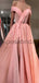 A-Line Pink Sparkly Side Slit Off the Shoulder Formal Long Prom Dresses PD1807