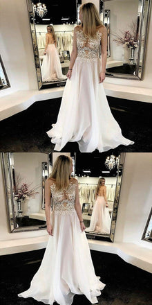 Chiffon Lace Simple Beach Cheap Open Back Beautiful  Wedding Dresses,  WD0334