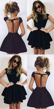 Backless A-Line Scoop Short Black Simple Cheap Homecoming Dresses, Sexy Short Prom dress, BD0256 - SposaBridal