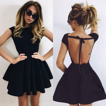 Backless A-Line Scoop Short Black Simple Cheap Homecoming Dresses, Sexy Short Prom dress, BD0256 - SposaBridal