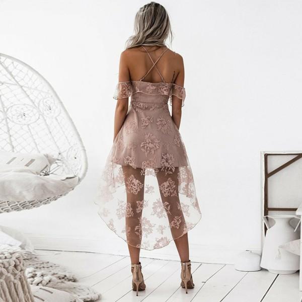 Cheap Modest Freshman Spaghetti Straps High-Low Blush Lace Prom Homeco SposaBridal Cheap Modest Freshman Spaghetti Straps High-Low Blush Lace Prom Homeco SposaBridal