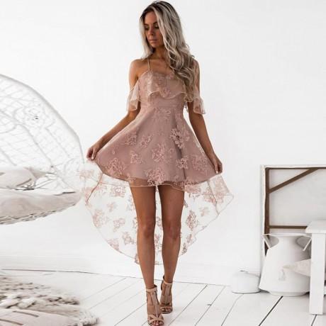 Cheap Modest Freshman Spaghetti Straps High-Low Blush Lace Prom Homeco SposaBridal Cheap Modest Freshman Spaghetti Straps High-Low Blush Lace Prom Homeco SposaBridal
