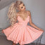 A-Line Spaghetti Straps Short Pink Satin Homecoming Dress with Pleats,  BD0233