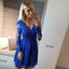 A-Line V-Neck Long Sleeves Royal Blue Homecoming Dress with Lace,BD0063