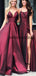 A-line Burgundy Satin Cheap Simple  Evening Prom Dresses PD2340