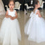A-line Cap Sleeves Ivory Tulle Popular Flower Girl Dresses with Bow, FG143