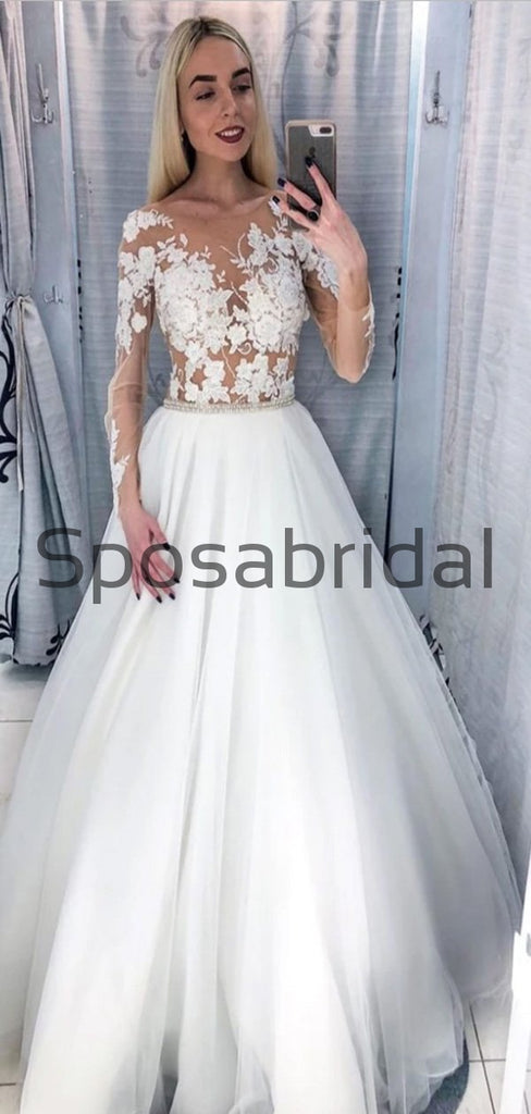 A-line Dream Simple Vintage Wedding Dresses With Long Sleeves WD0471