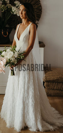 A-line Elegant Unique Country Long Wedding Dresses WD0501