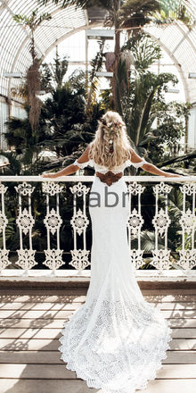 A-line Full Lace Off the Shoulder Beach Vintage Wedding Dresses WD0473